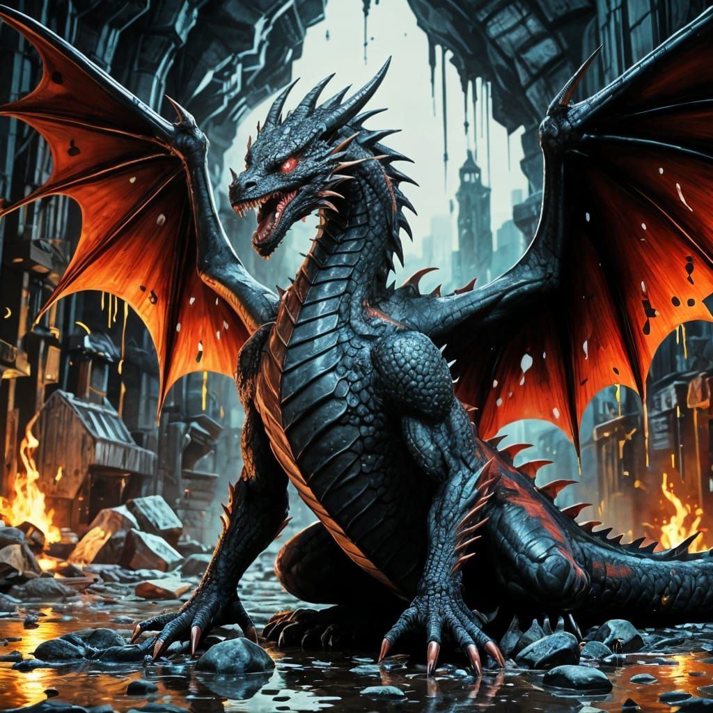 Vibrant Medieval Dragon in Dim Cave Light