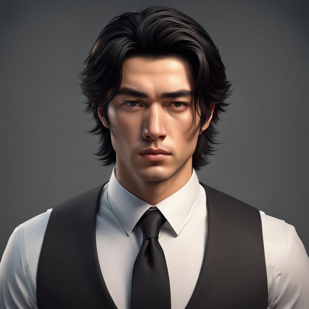 Attractive Half Asian Man in Intricate Suit Portrait