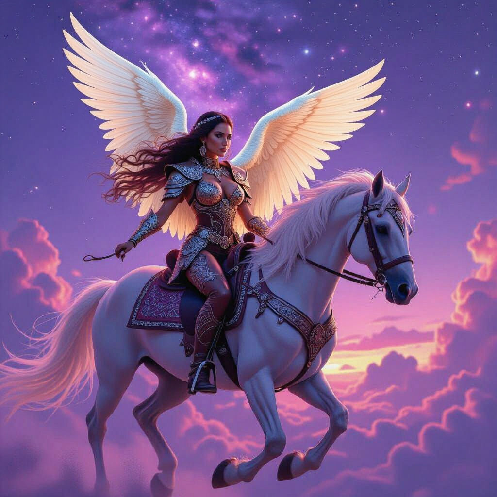 Winged Horse Rider in Cosmic Astral Illustration