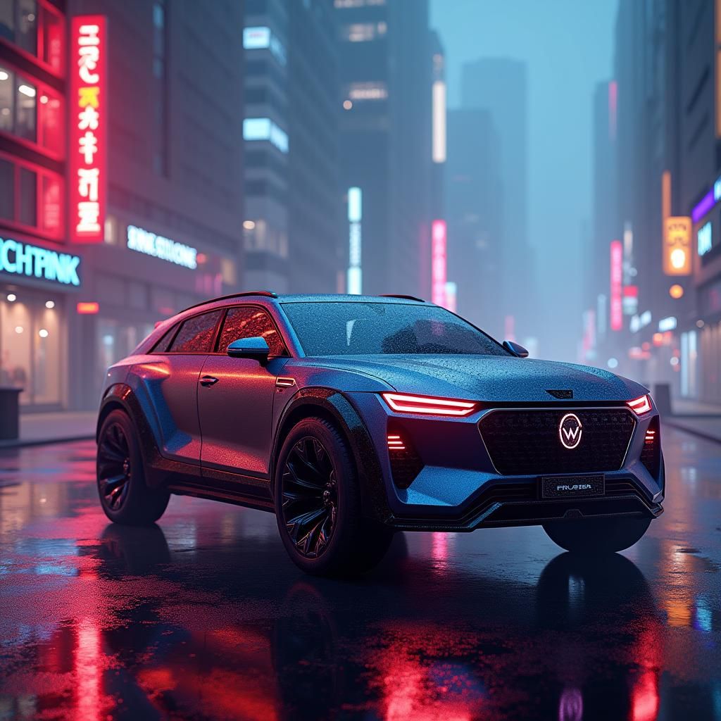 Futuristic SUV Concept, Freja, in Neon-Lit Metropolis, 8K Ma...