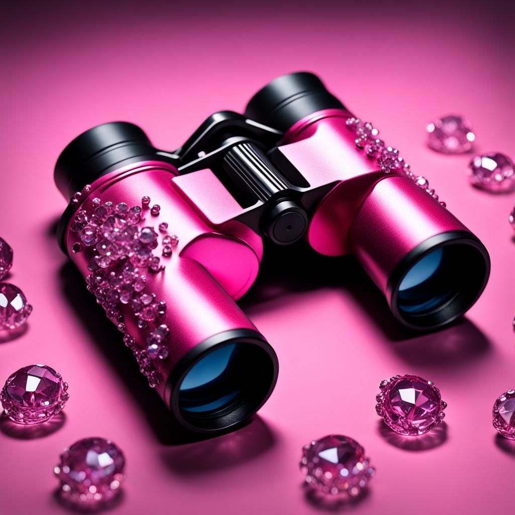 Fantastical Crystal Binoculars on a Black Acrylic Table