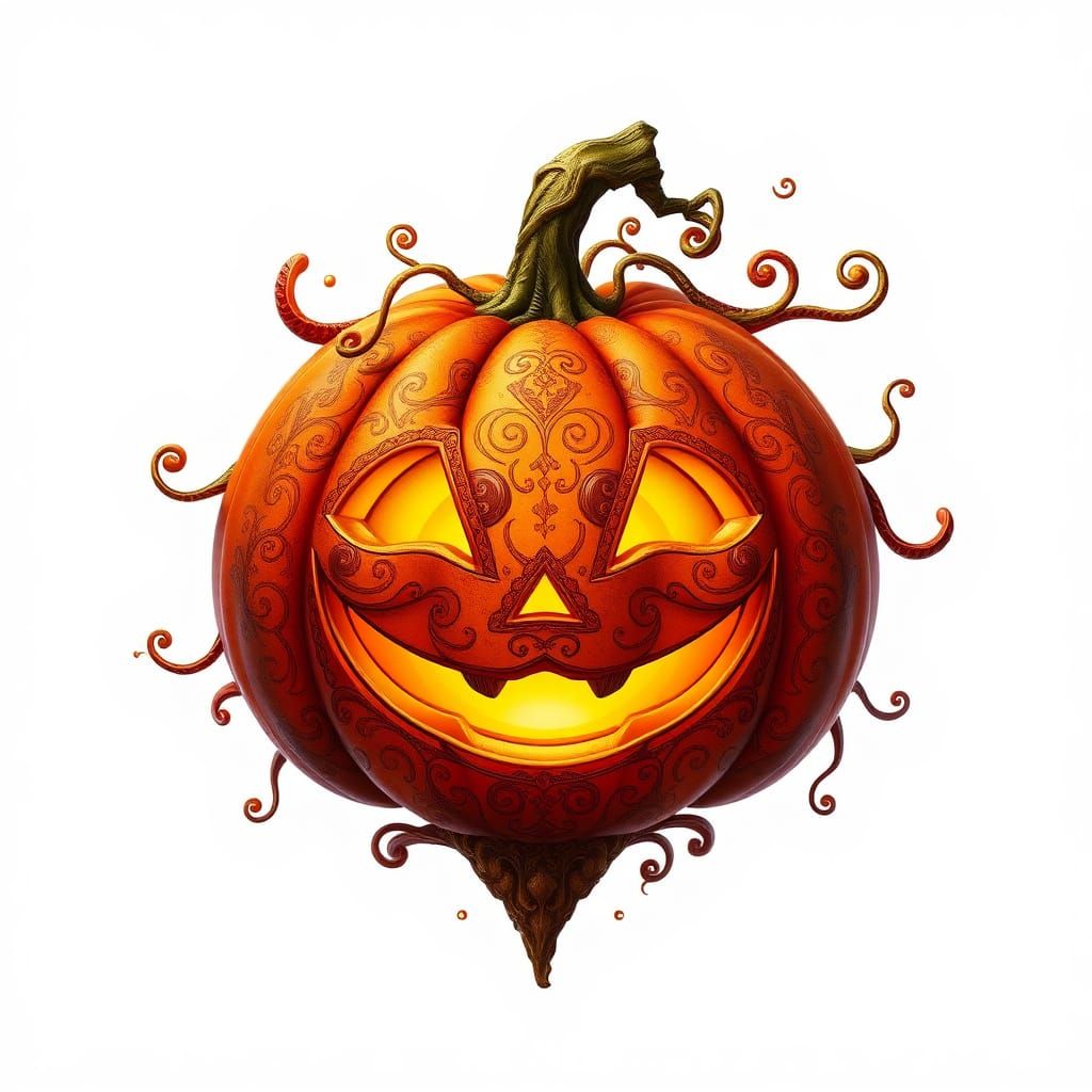 Vibrant Orange Pumpkin Radiates Mystical Energy in Fantasy S...