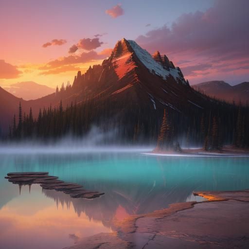 Majestic Bison Amidst a Vibrant Grand Prismatic Sunset