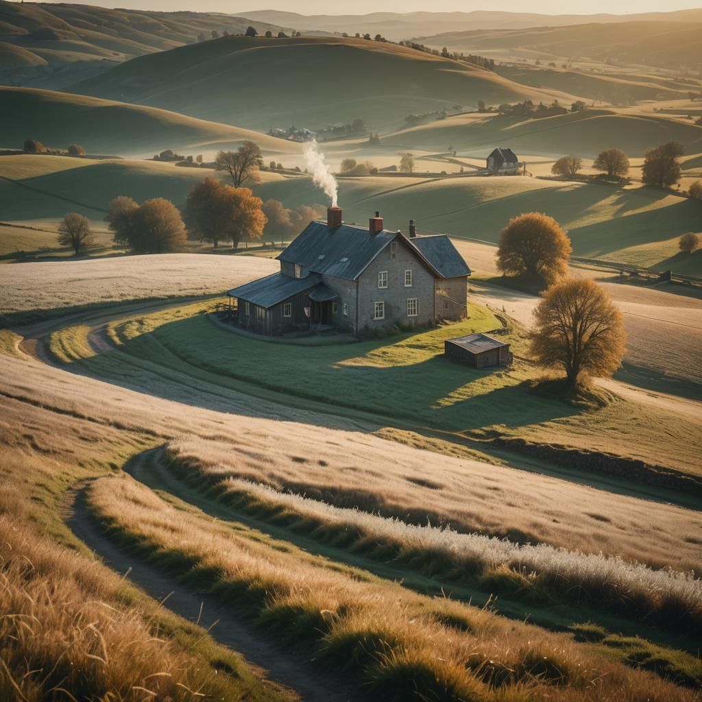 Ethereal Frosty Dawn in a Serene Landscape, Cinematic Style