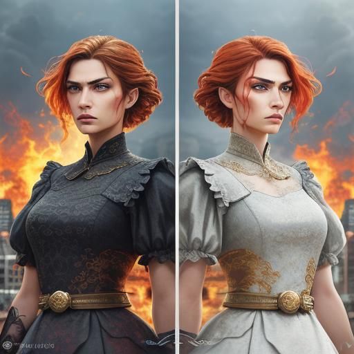 A Young Woman's Fiery Soul Ignites the Cityscape in Expressi...