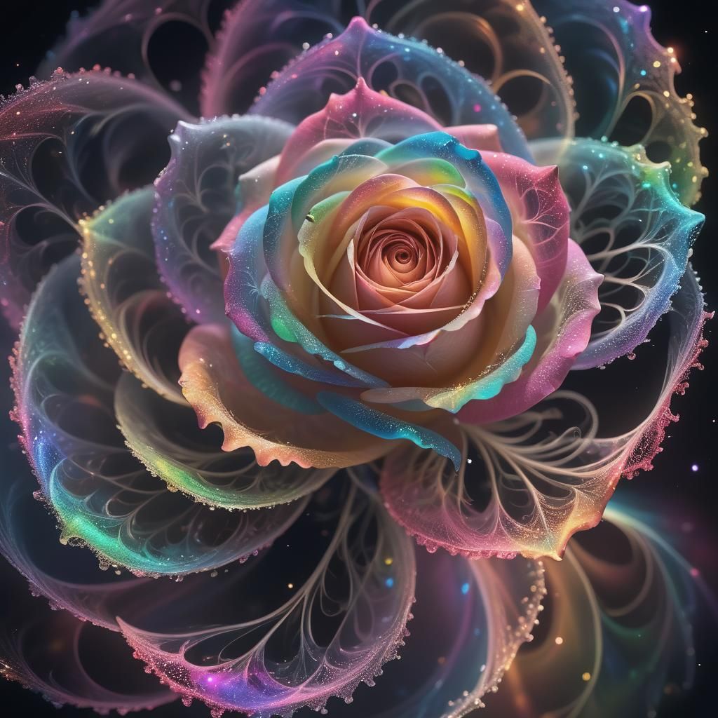 Rainbow Rose in Mid-Air, Fractal Beauty