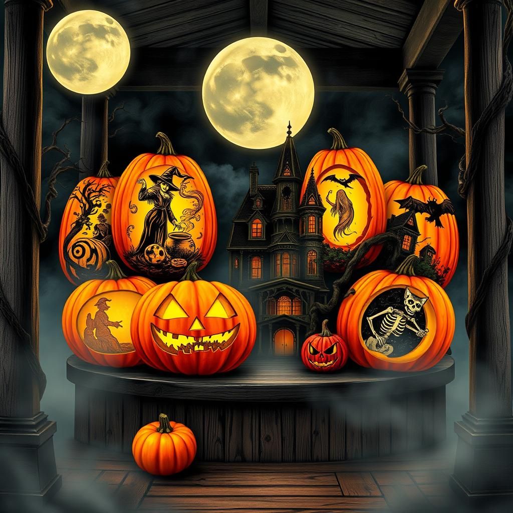 Gothic Pumpkins Under the Full Moon