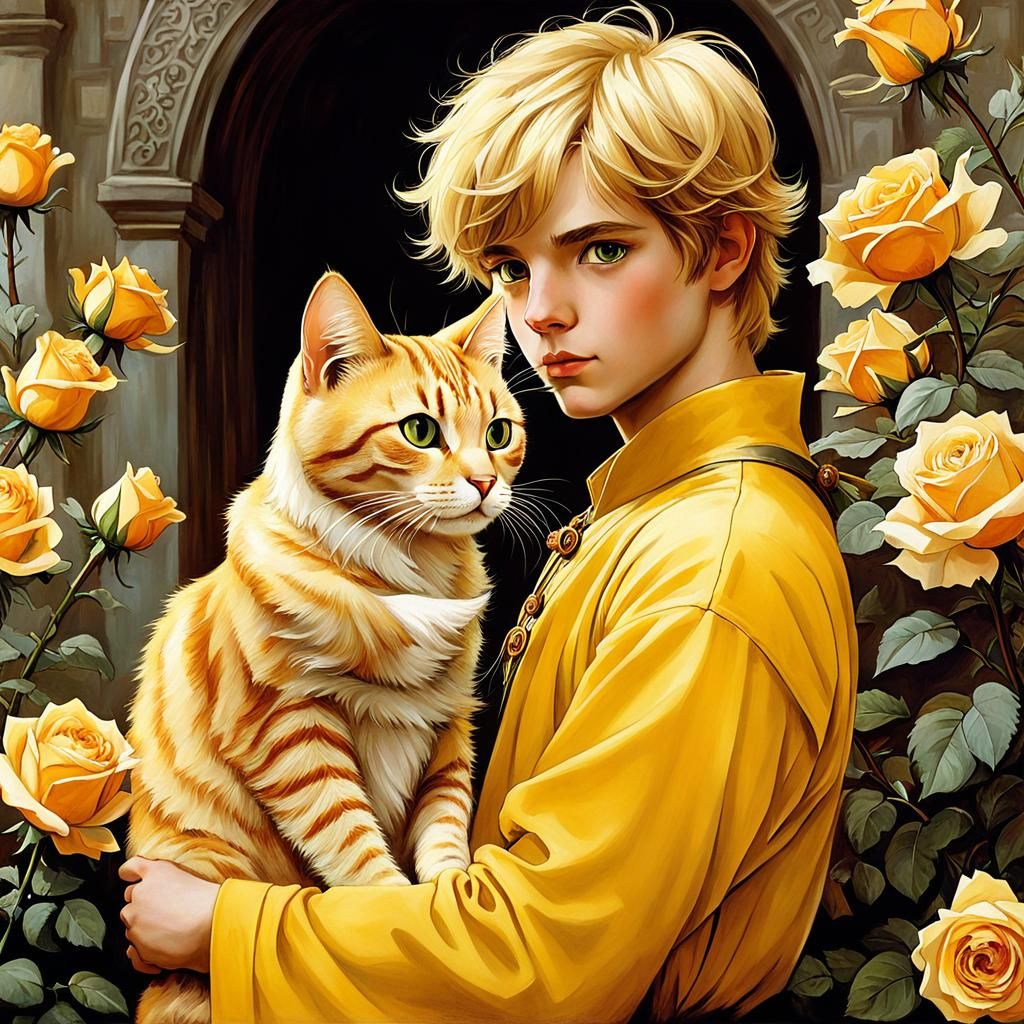 A Blond Prince Surrounded by Beauty in the Garden