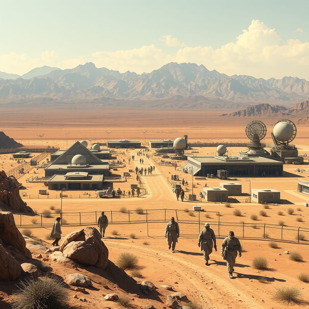 Mysterious Desert Military Base in Sci-Fi Style