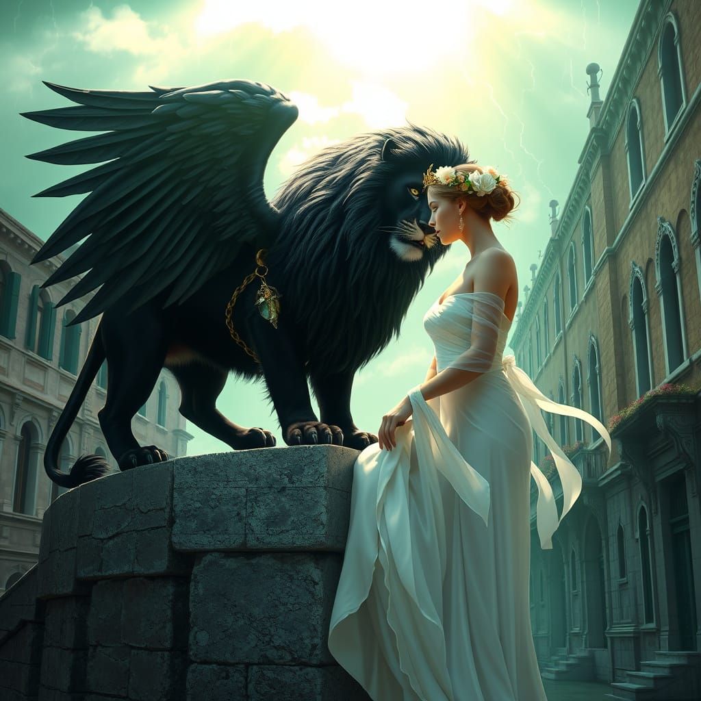 Majestic Lion Meets Ethereal Princess in Venice
