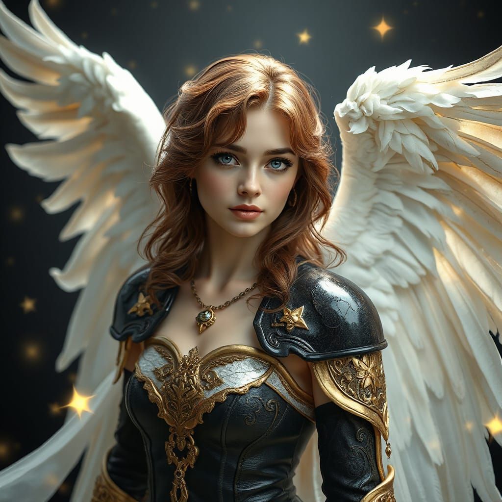 Pre-Raphaelite Angel in Black and Gold Armour