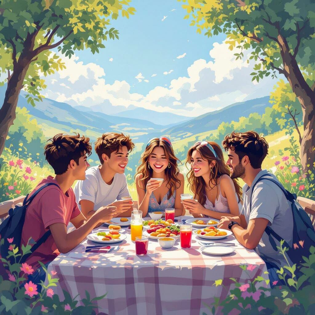 Friends on a Trip Enjoying Beautiful Scenery