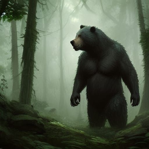 Human Bear Monster in Dark Fantasy Forest