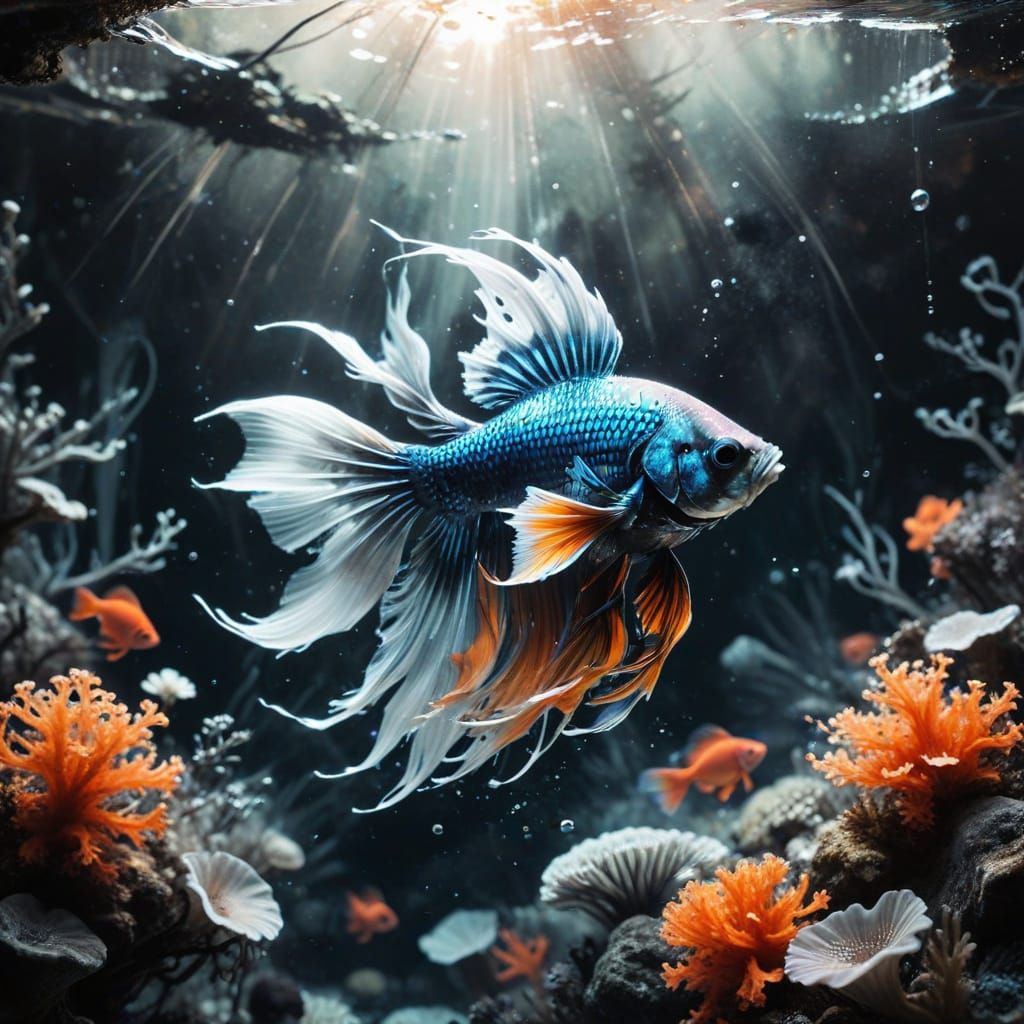 Iridescent Siamese Fighting Fish in Pastel Watercolour