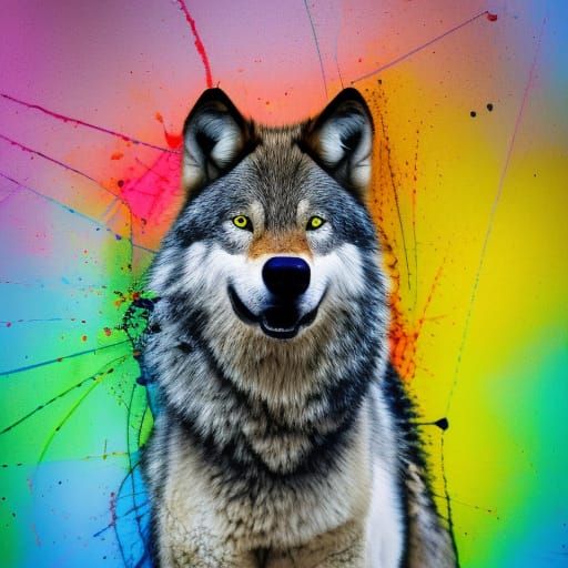 Timber Wolf in Vibrant Street Art Portrait