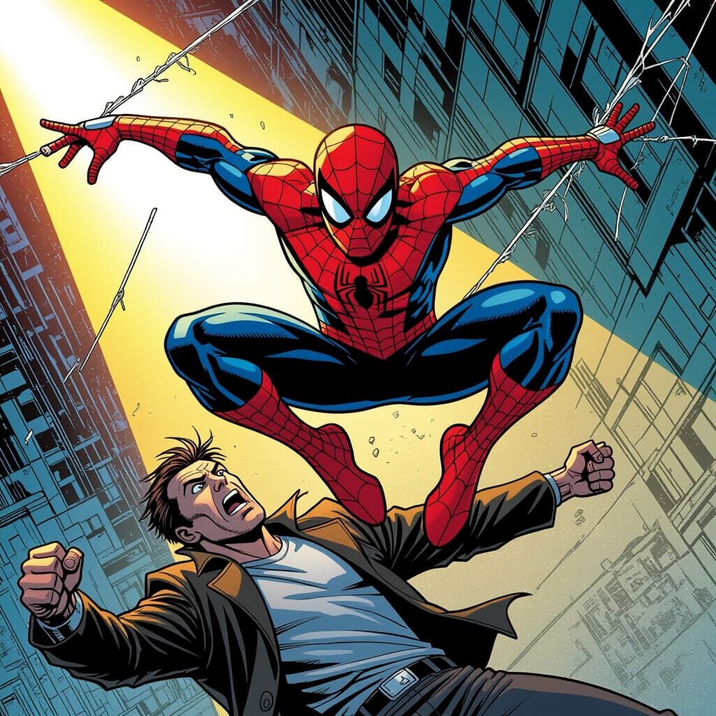 Spiderman Backflip Behind Thug Comic Art
