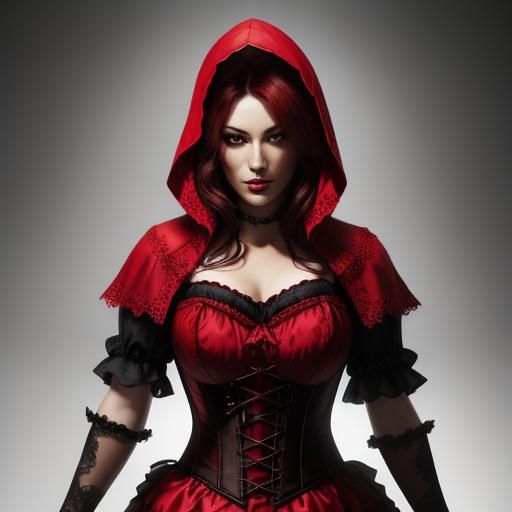 Hyperrealistic Little Red Riding Hood in Splendid Corsetry