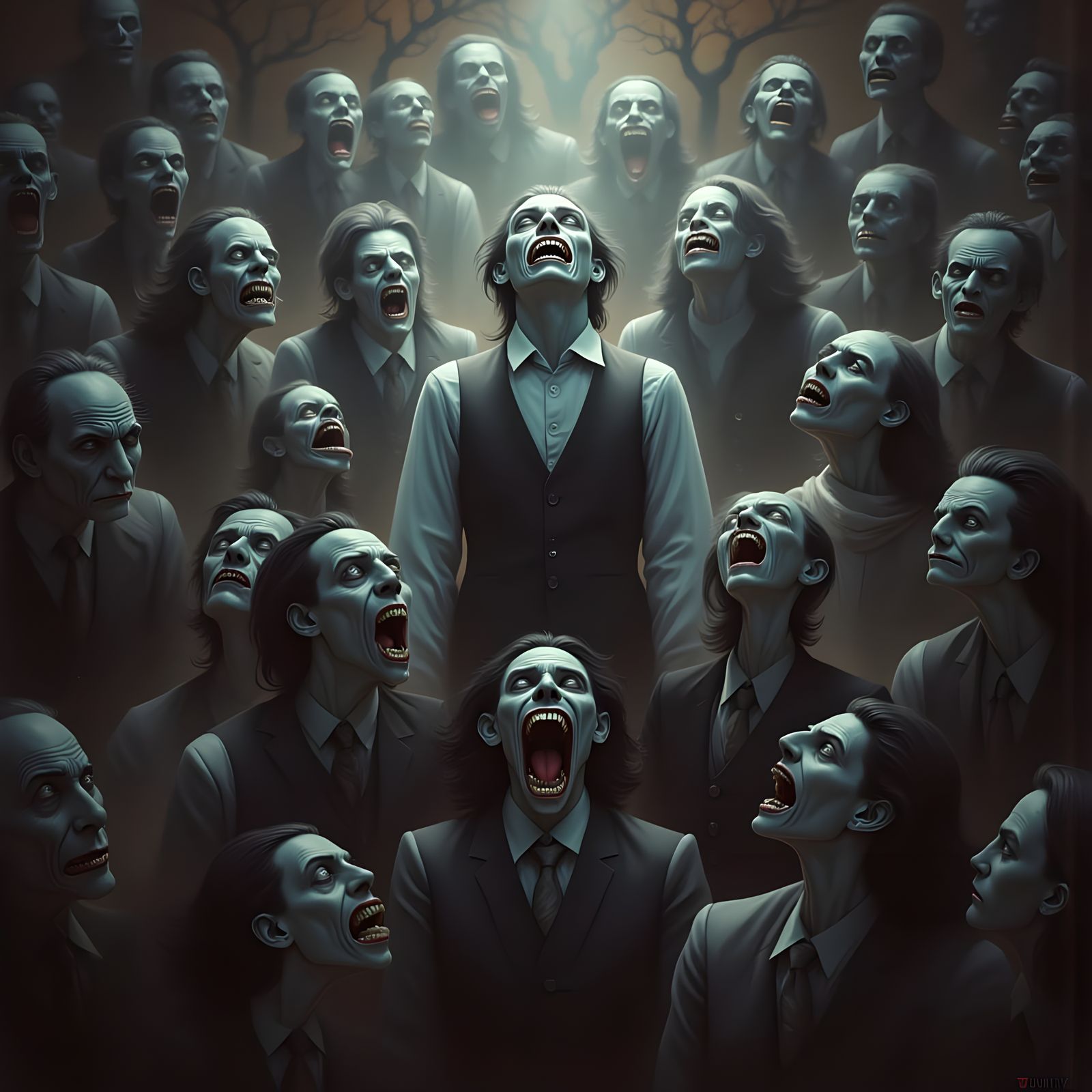 Mournful Crowd in a Muted Color Palette