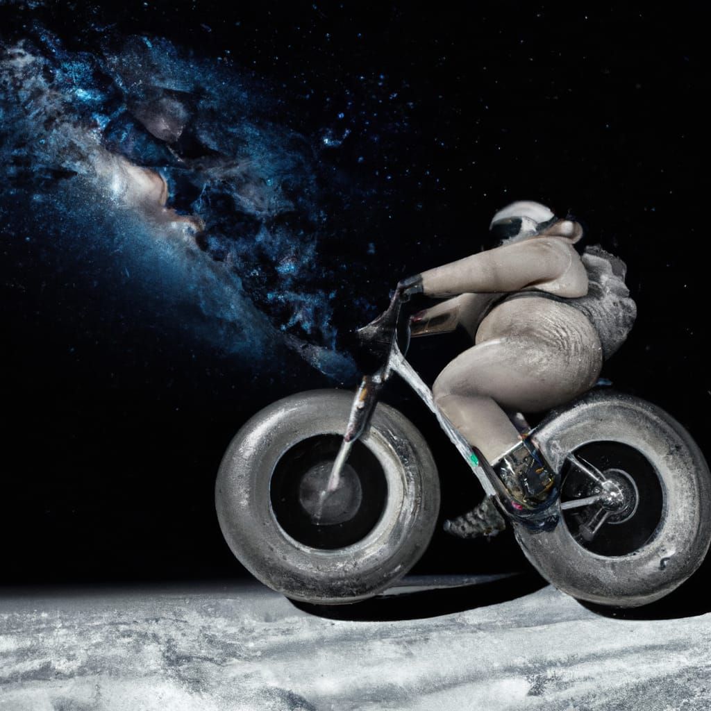 A Fatbiker Soars Through Cosmic Terrain