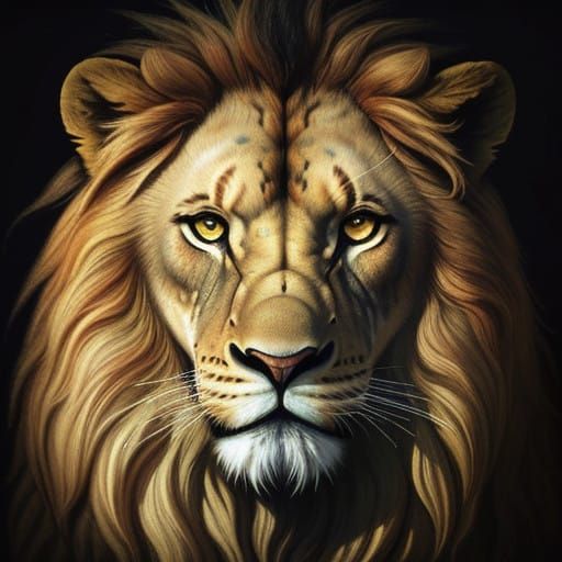 Majestic Lion in Enchanted Forest Landscape