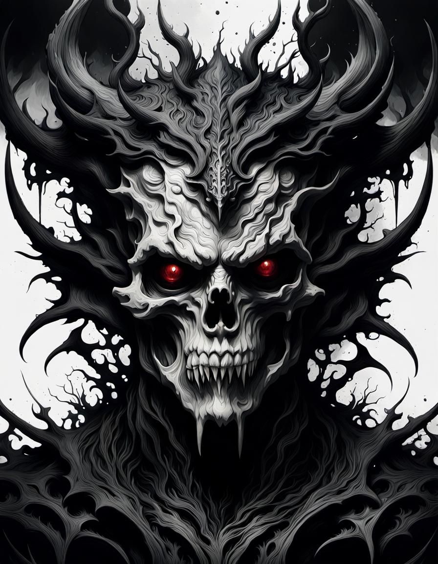 Sinister Demonic Entity in High Contrast Black and White Ink...