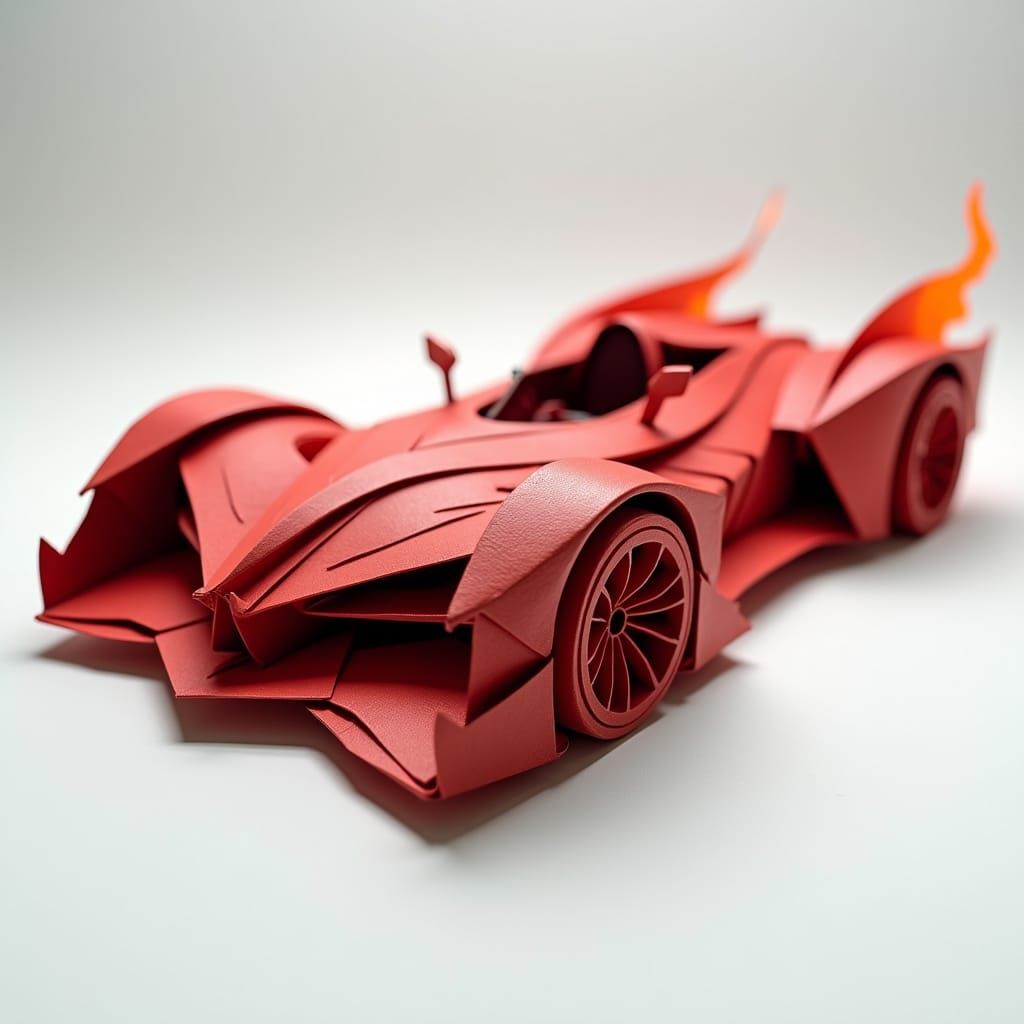 Bold Crimson Supercar with Flame-Tipped Tail in Futuristic B...