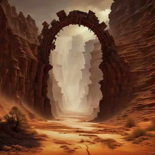 Gritty Dystopian Archway in a Desert Canyon