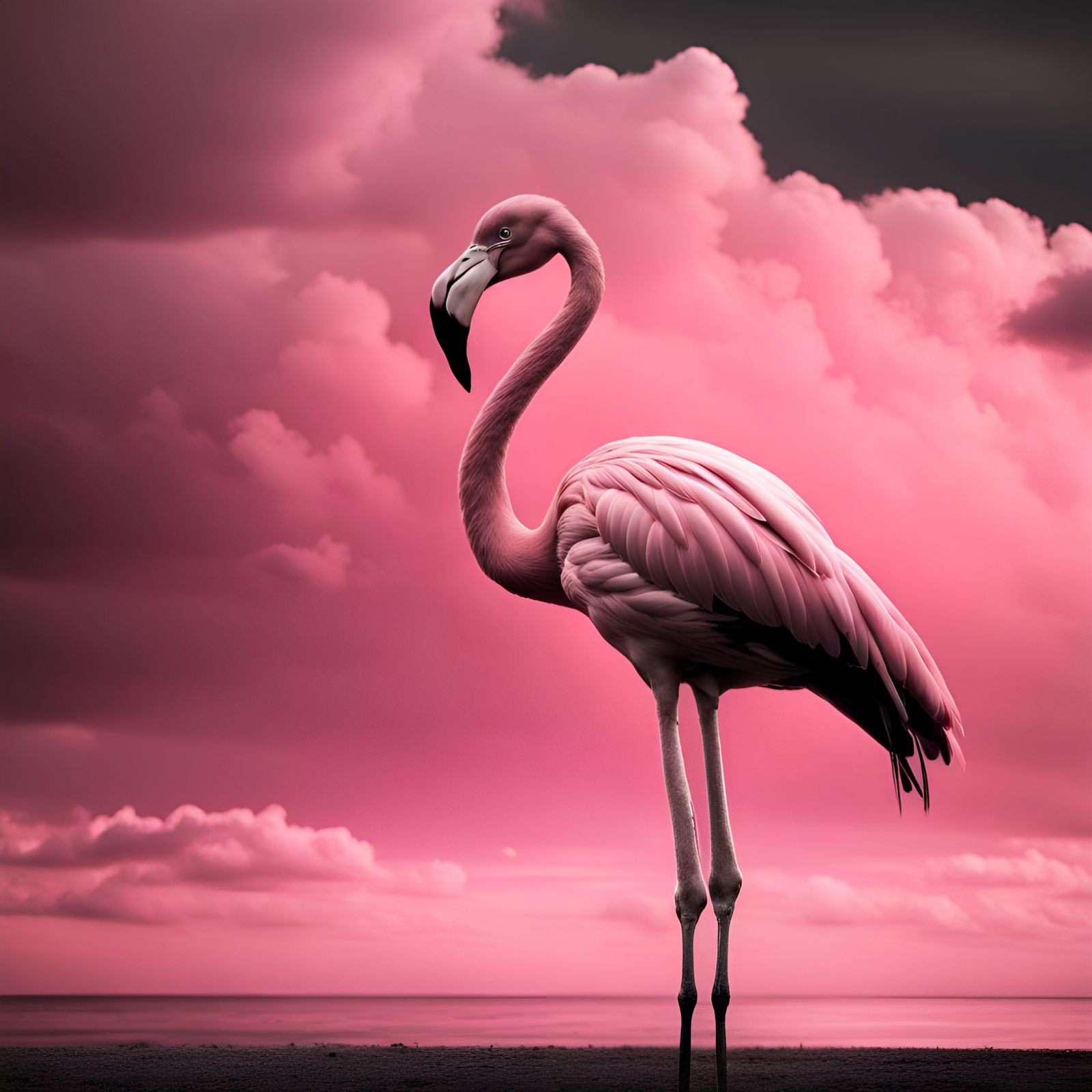 Epic Flamingo Portrait in Vibrant Monochrome
