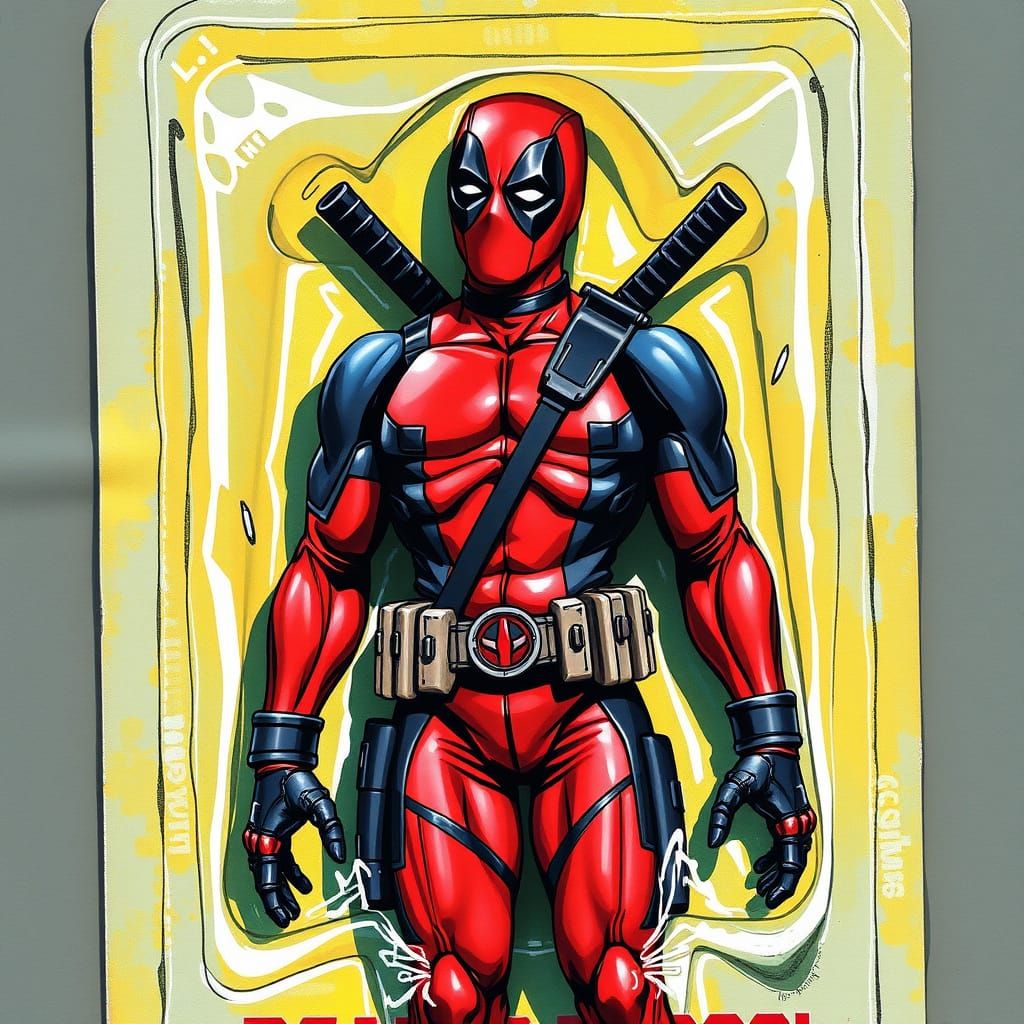 Deadpool in a Box, Comic Art in Acrylic and Gouache
