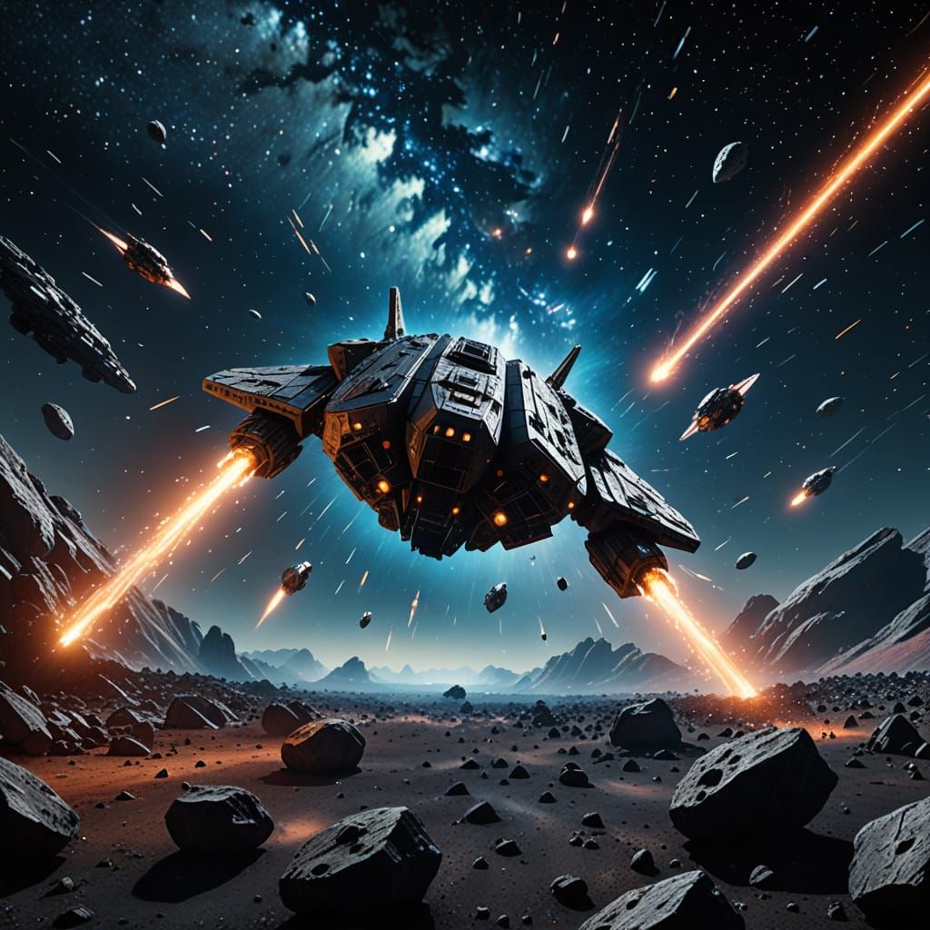 Asteroid Field Odyssey: Cinematic Spaceships Emerge into Vib...