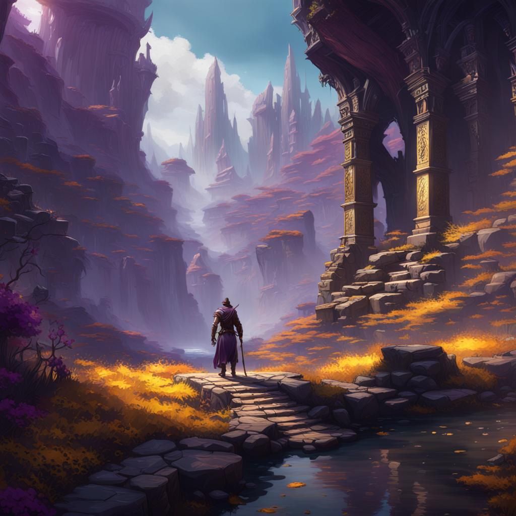 Epic Dark Fantasy Adventurer in Vibrant Colors
