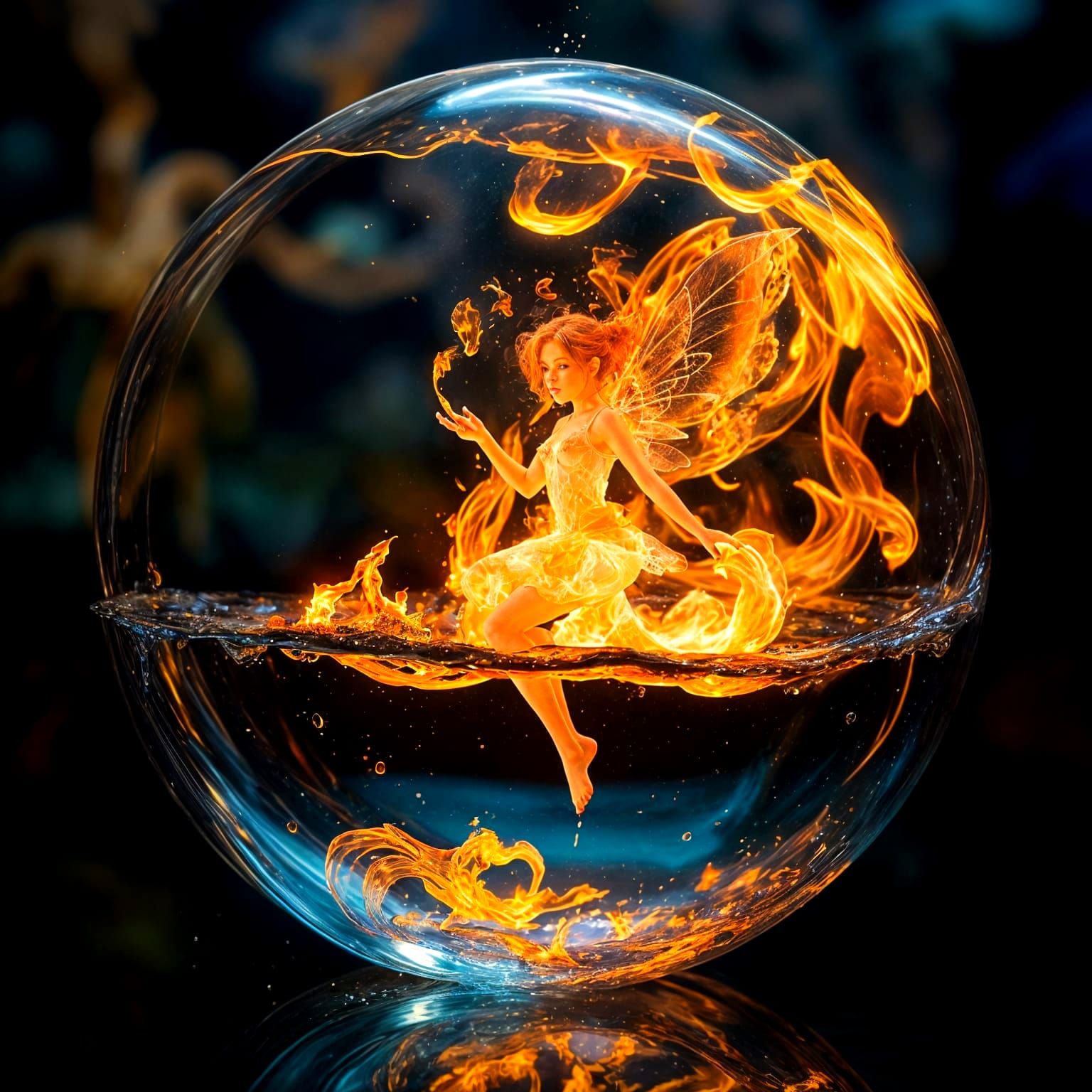 Fiery Fairy in Water Bubble: Splash Art