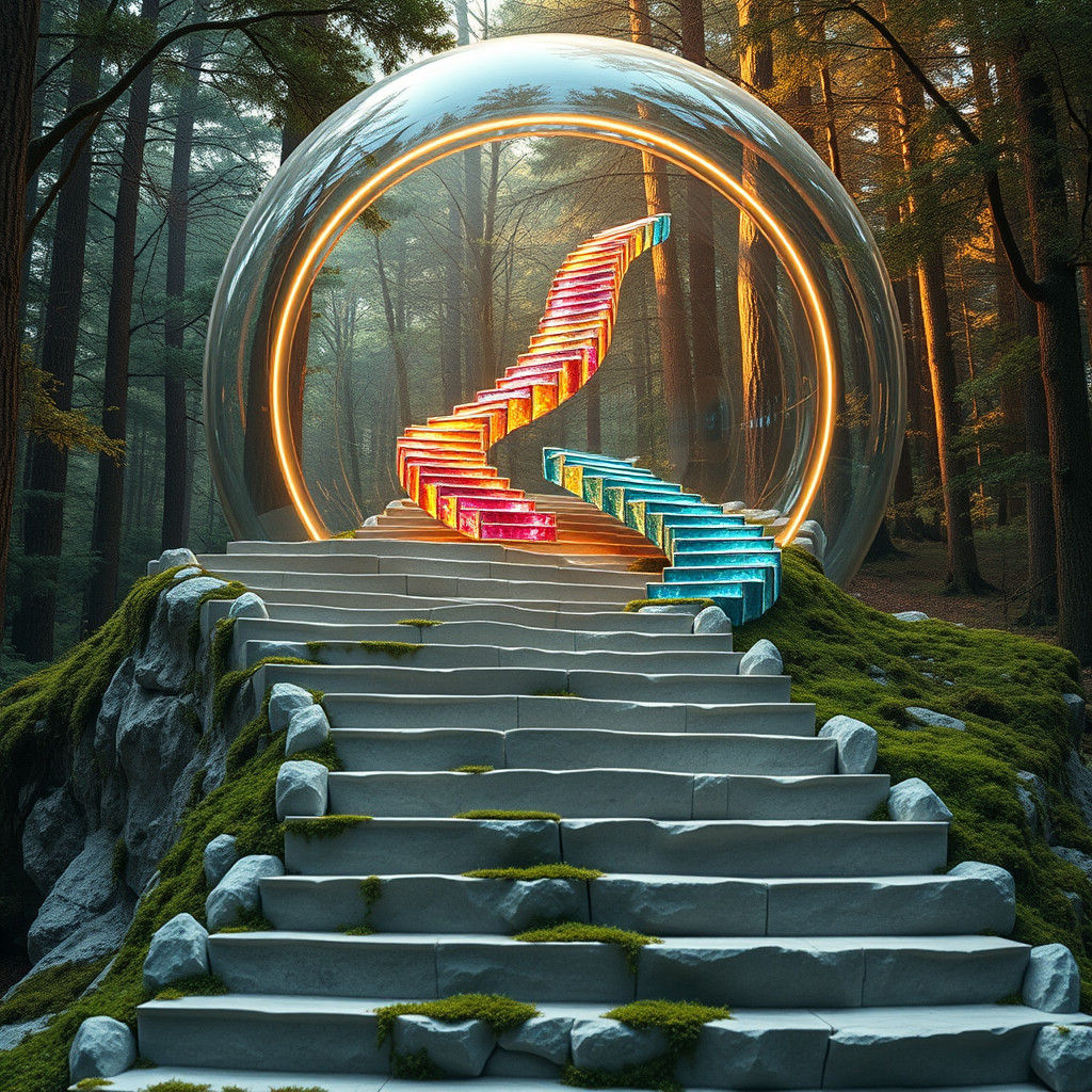 Ancient Limestone Steps Winding Up a Wooded Hill