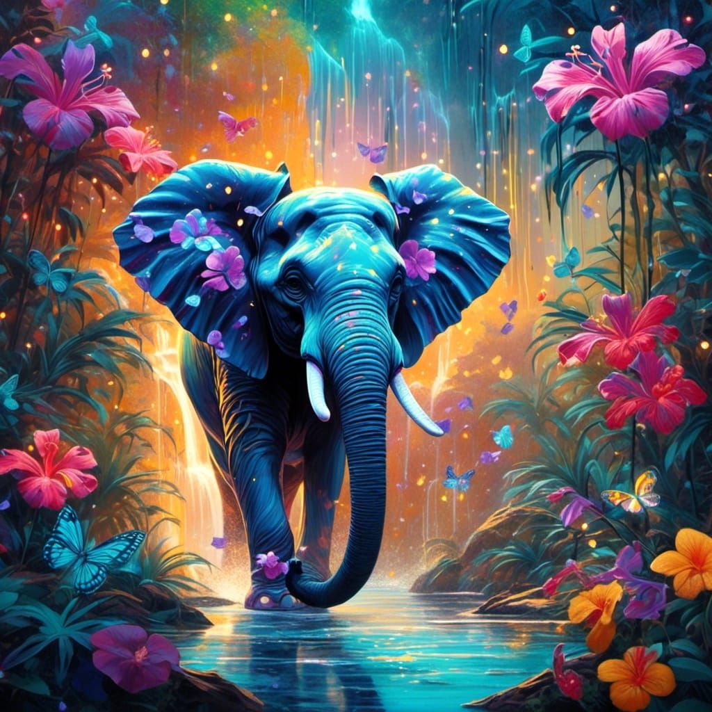 Vibrant Hyperrealist Scene of Tropical Jungle with Glitterin...