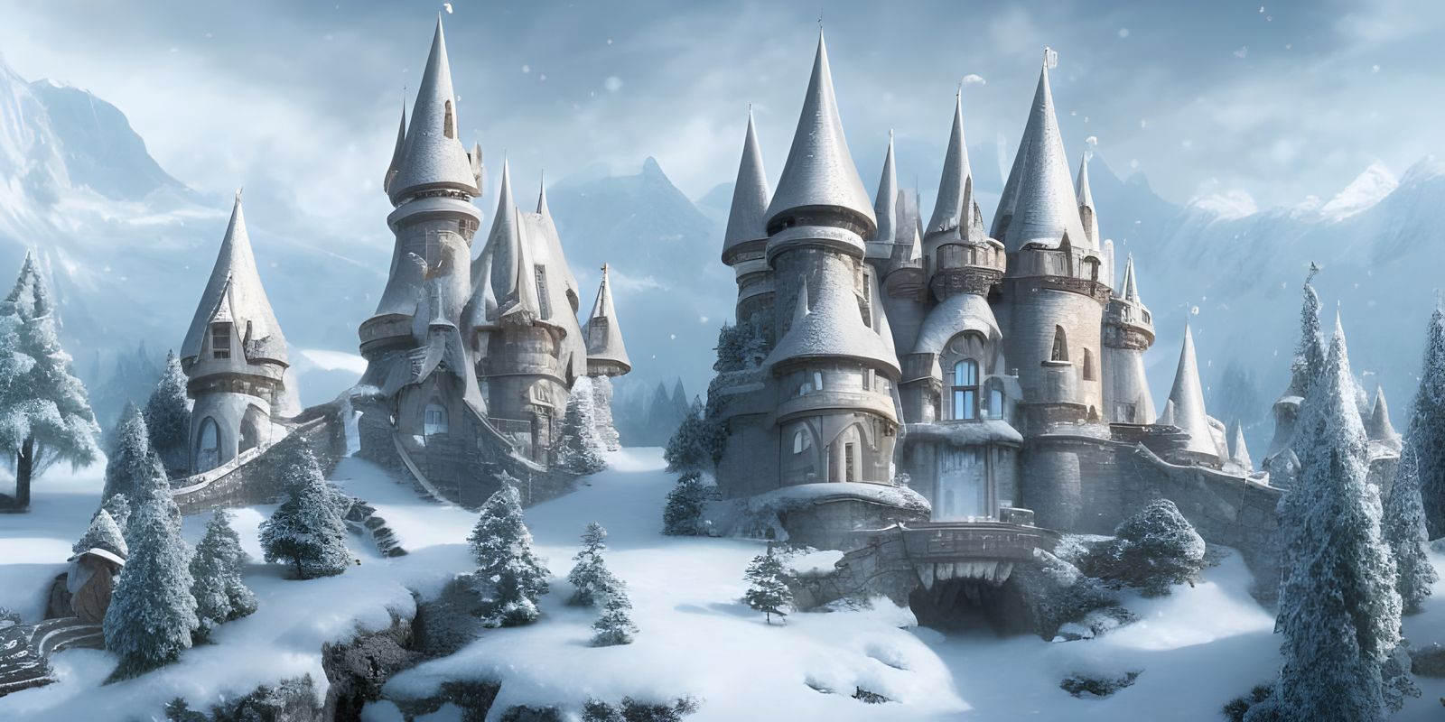 Castle town in winter