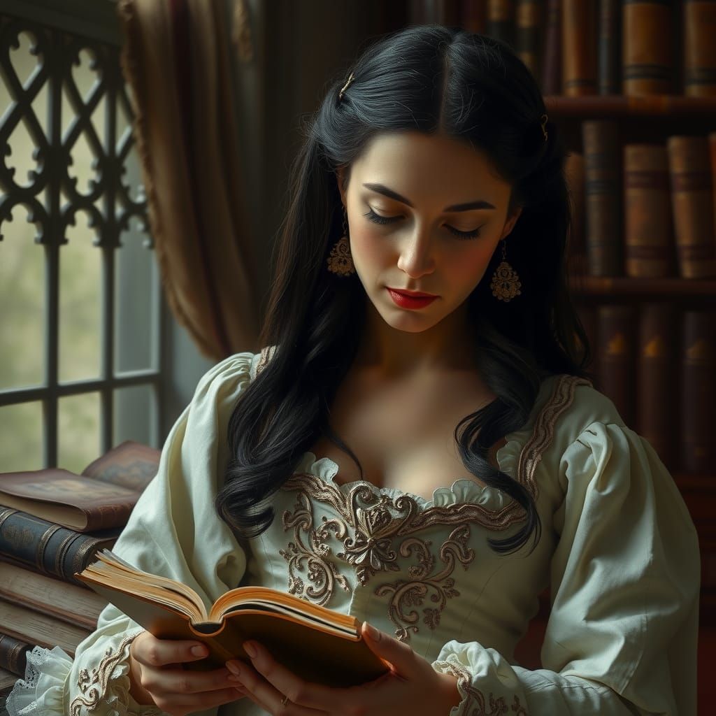 Enigmatic Lady in 18th Century Attire, Lost in Thought