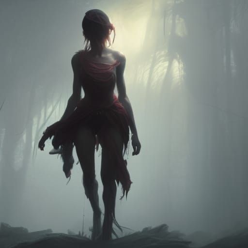 A Dark Fantasy Portrait of a Young Woman with Breast Cancer