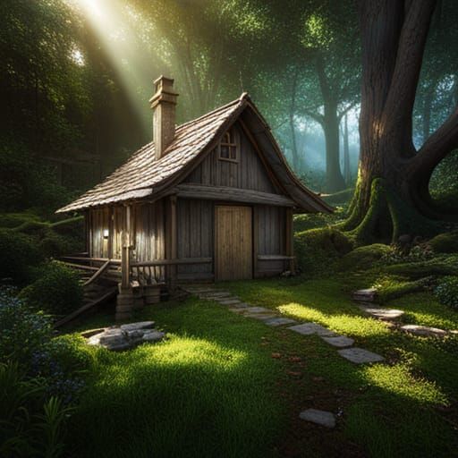 Whimsical Forest Cottage in Vibrant Color