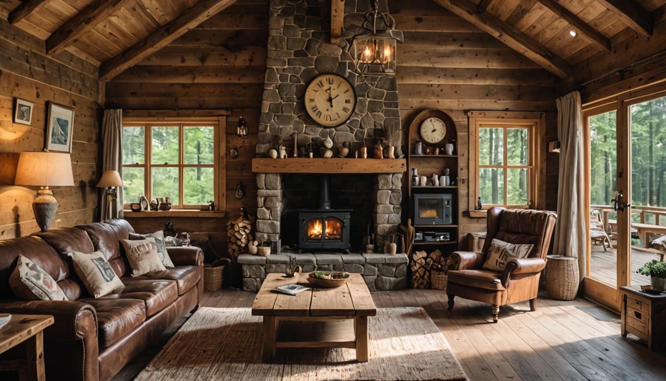 Cozy Forest Cottage Living Room in Warm Natural Light
