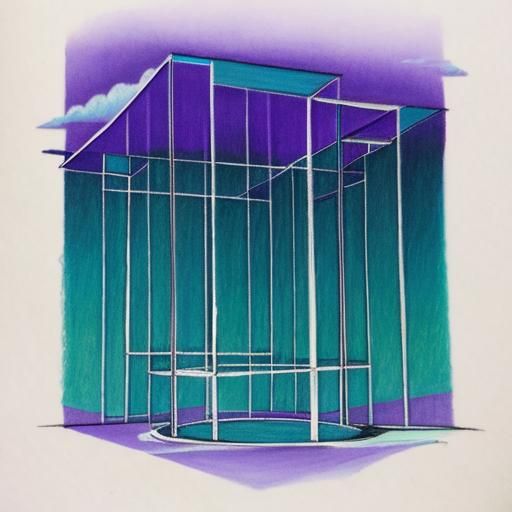 Surreal Sketch of Underlying Framework in Violet and Teal