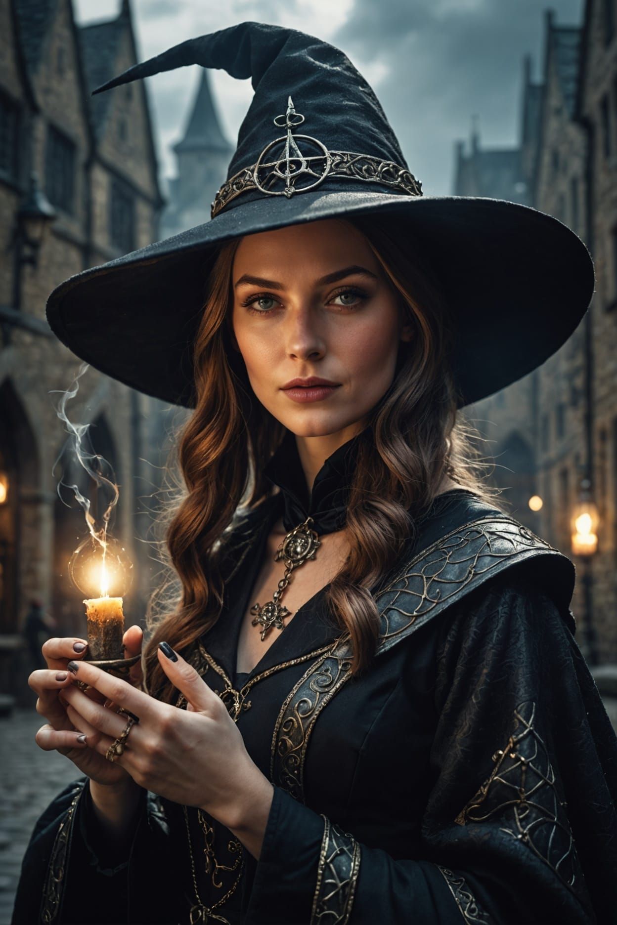 Medieval Witch Girl Fashion Portrait in Fine Details
