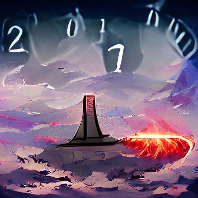 Countdown to Doomsday in Neon-Lit Cityscape
