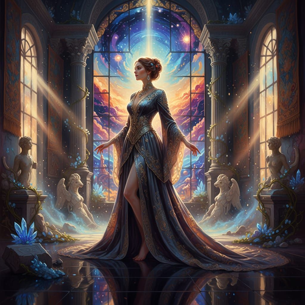 Elegant Woman Posing in Luxurious Studio with Cinematic Ligh...