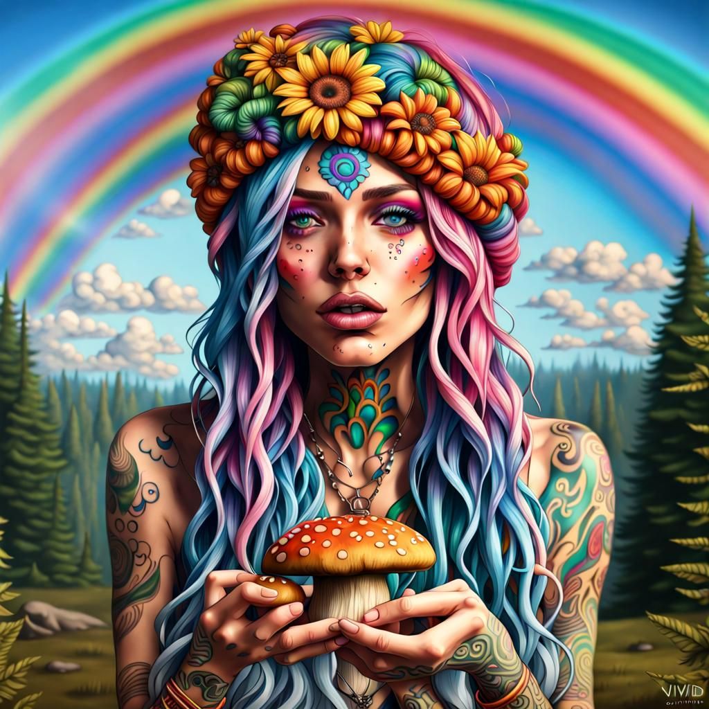 Vibrant Goddess in a Psychedelic Landscape