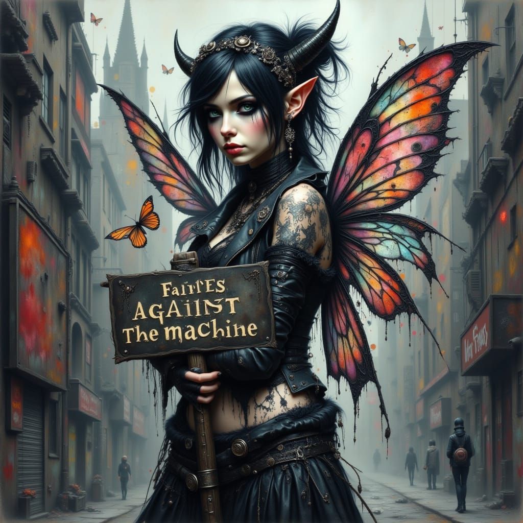 Goth-Punk Fairy Protests in Ruined City