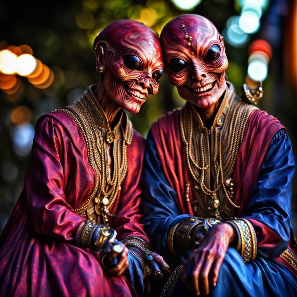 Photorealistic Aliens in Exotic Fashion: Detailed Photograph...