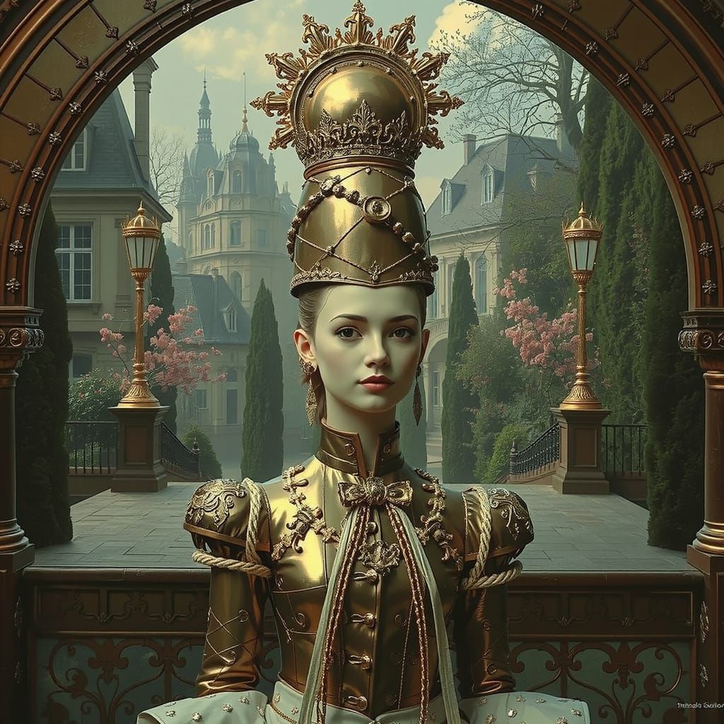 Victorian Figure in Dreamlike French Landscape