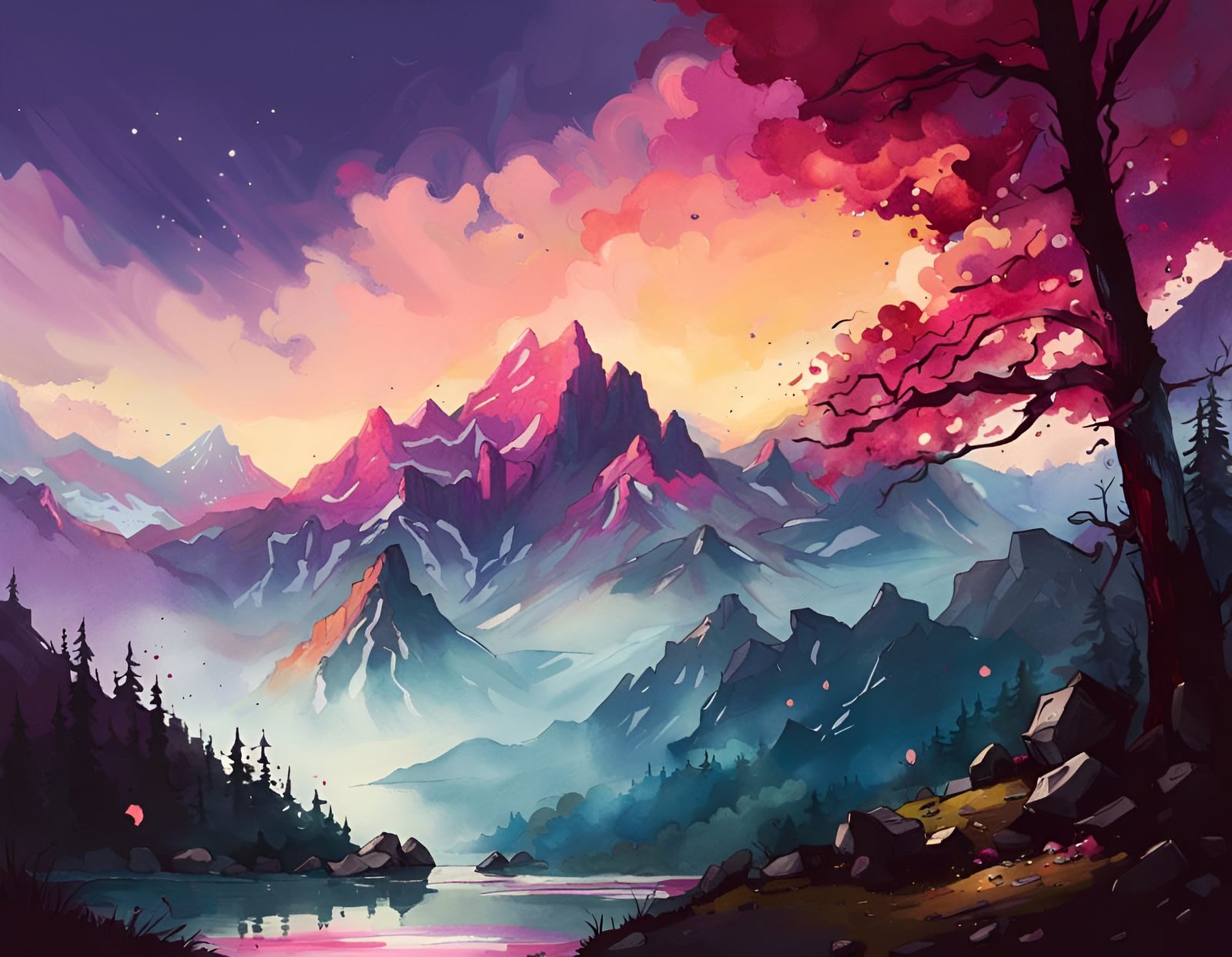 an indigo idyll of a beautiful mountain lake