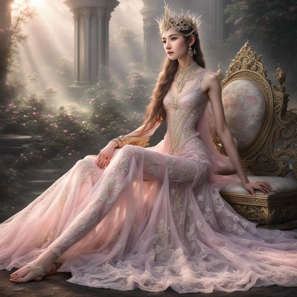 Elegant Divine Empress in Lacy Regalia Reigns Supreme