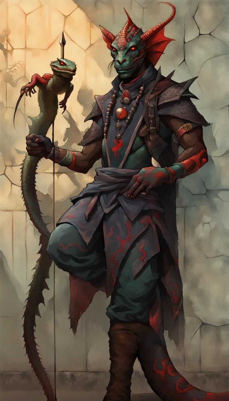 Naga Archer in Dark Fantasy Landscape